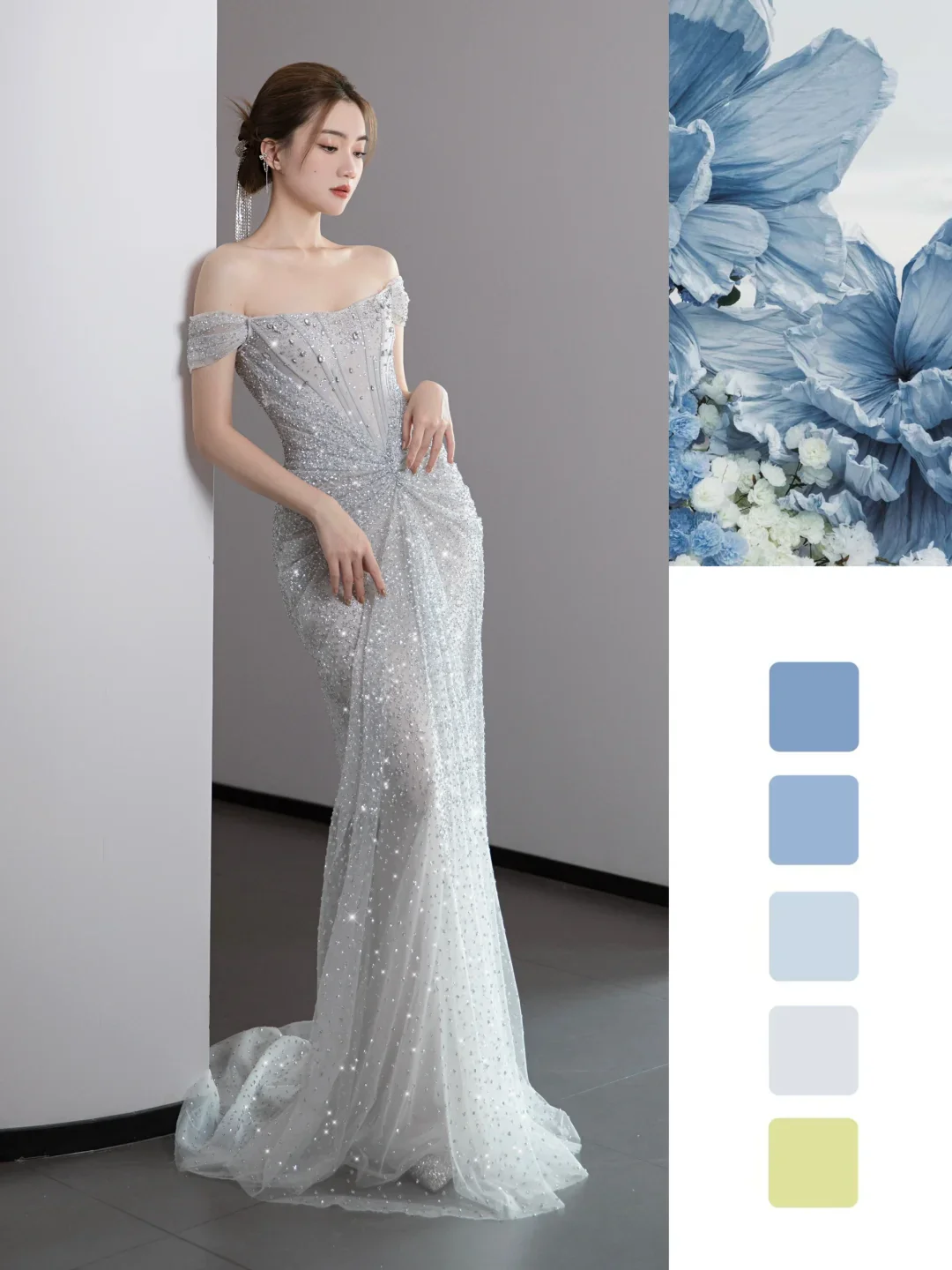 Gorgeous Mermaid Off The Shoulder Silver Gray Sequin Long Prom Dresses Graduation Dresses DP671 - Deanwangkt