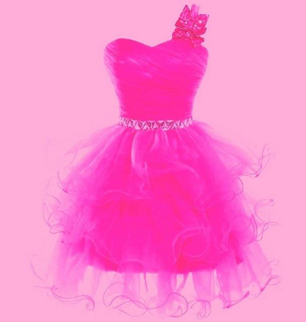 Fancy Ball Gown One Shoulder Hot Pink Tulle Formal Homecoming Dresses High School Mini Dresses Short Night Party Hoco Dresses DH2708 - Deanwangkt