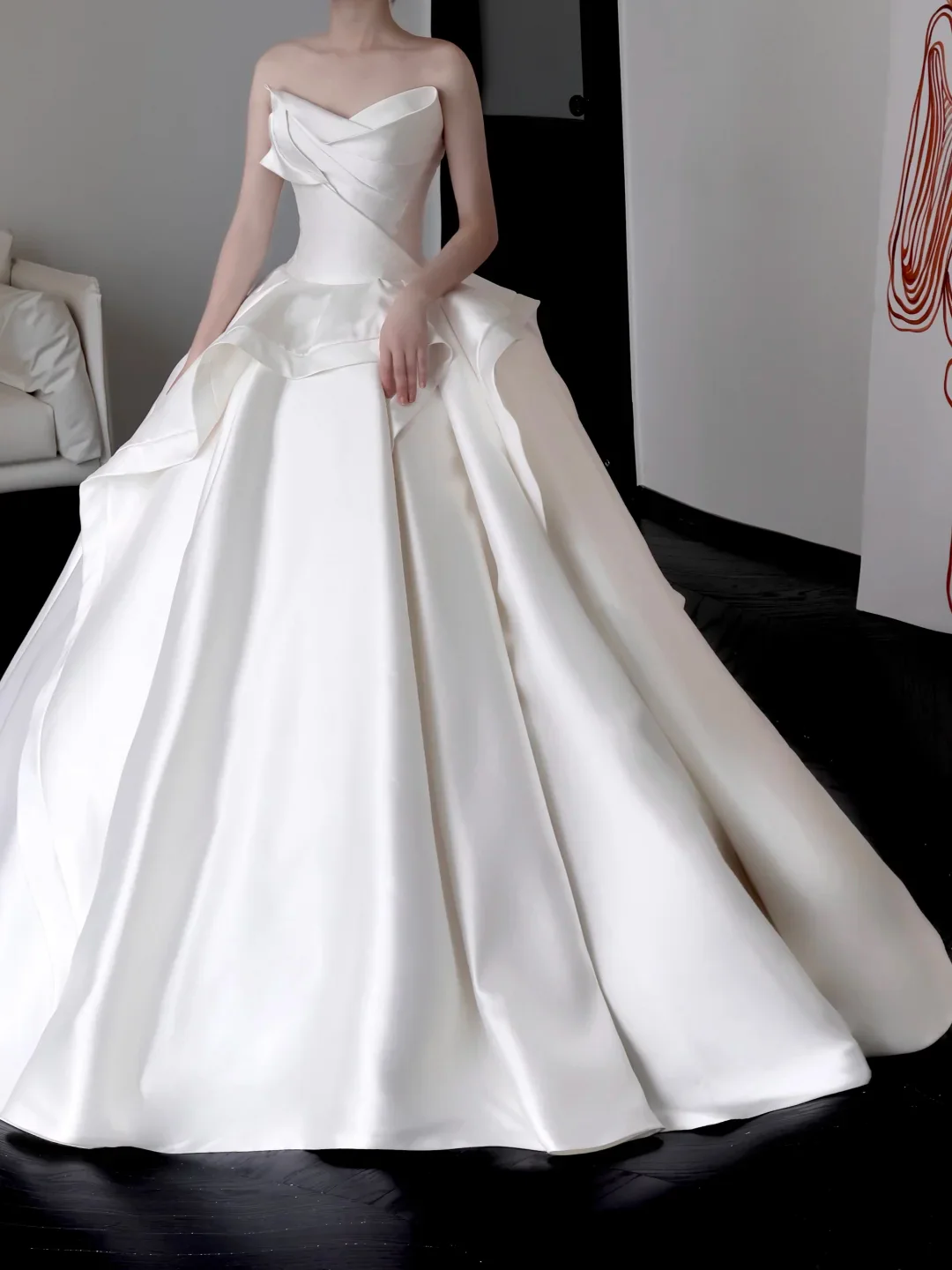 Unique Bridal Gown Ball Gown Sweetheart White Satin Wedding Dresses Bridal Gowns DP666 - Deanwangkt