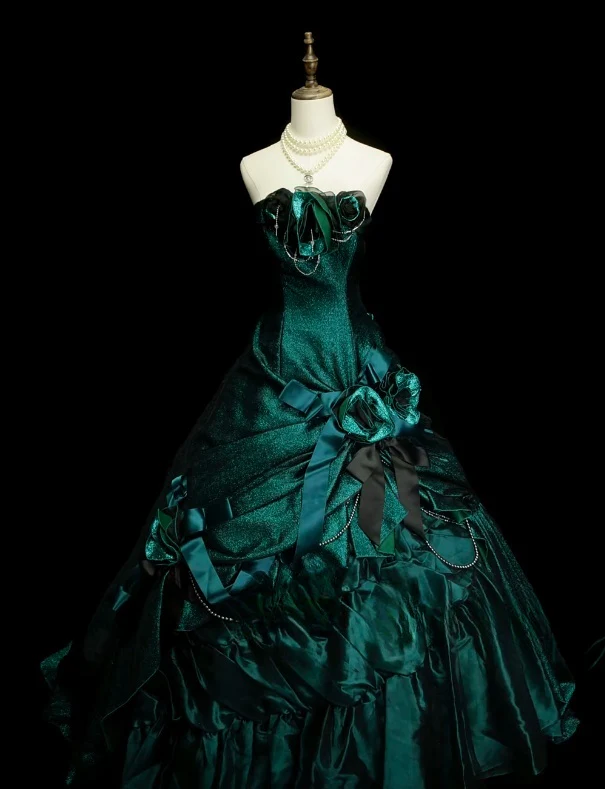Gorgeous Strapless Ball Gown Satin Long Prom Dresses Dark Green Quinceanera Dresses Sweet 16 Dress DP3750 - Deanwangkt