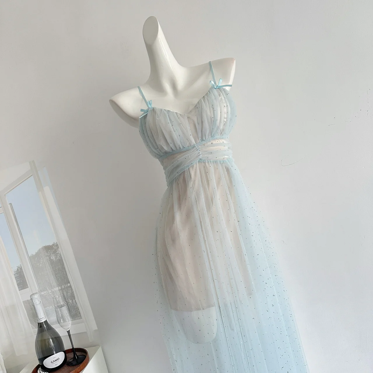 Sexy A Line Spaghetti Straps Blue Tulle Summer Dress Holiday Party Birthday Outfits For Teens DP0142 - Deanwangkt
