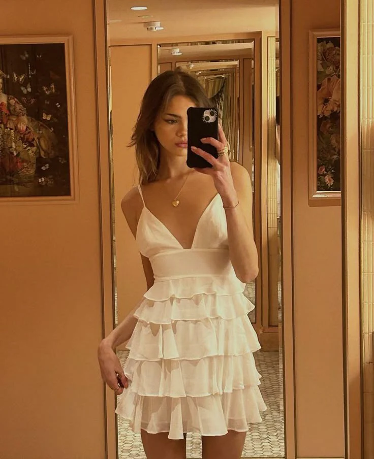 Simple A line Spaghetti Straps White Chiffon Homecoming Dress Summer Hoco Dresses Cocktail Dress DP1915 - Deanwangkt