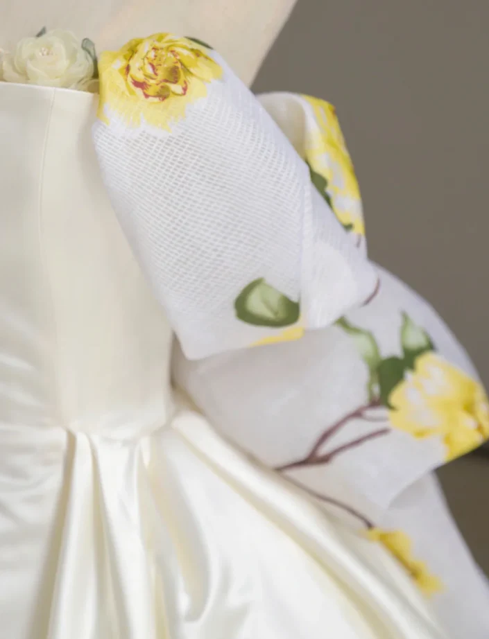 Dreamy Ball Gown Off The Shoulder Satin Long Floral Wedding Dresses Summer Brides Dress DP518 - Deanwangkt