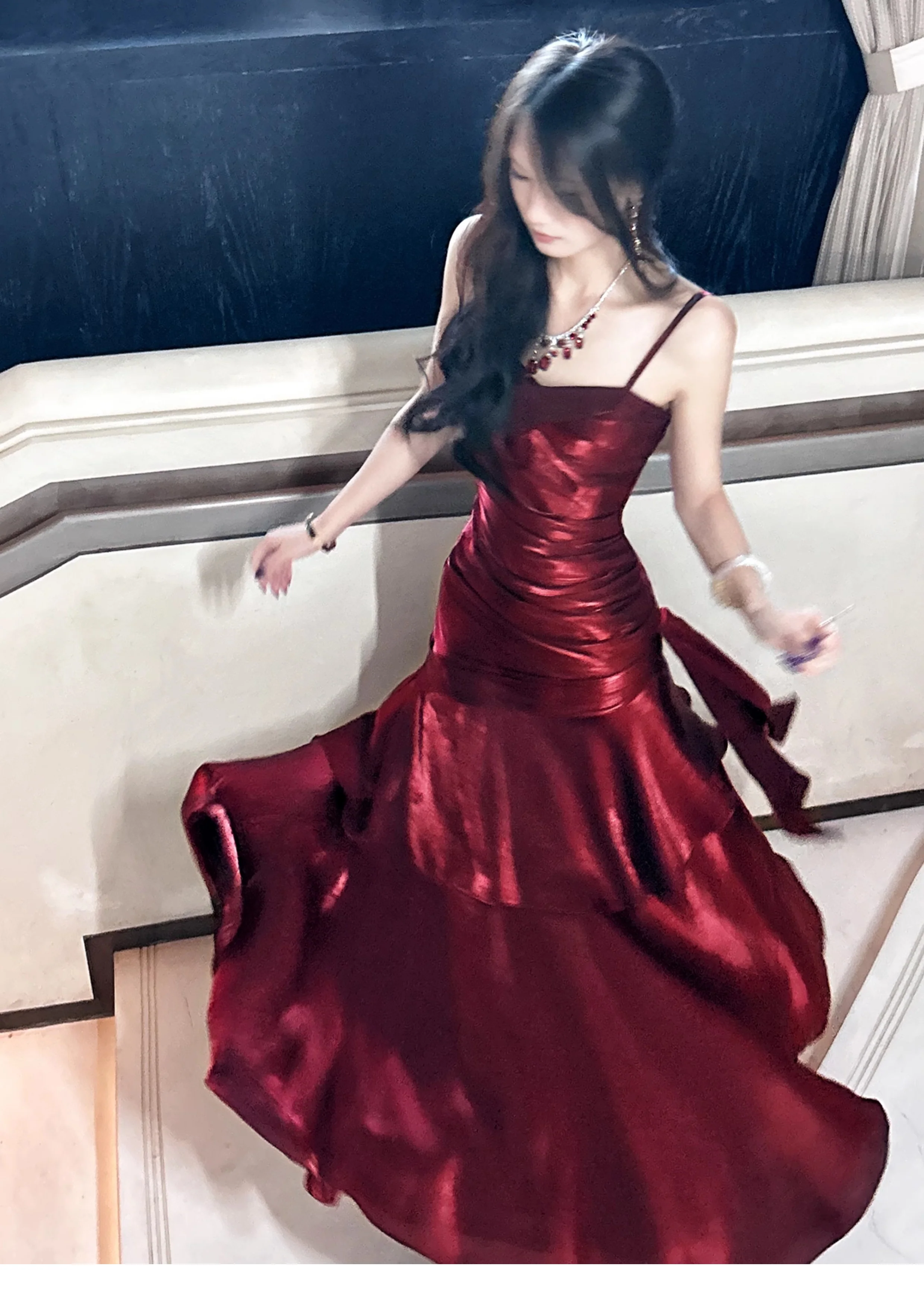 Elegant Mermaid Spaghetti Straps Sleeveless Dark Red Burgundy Long Evening Dress Prom Dresses DP231 - Deanwangkt