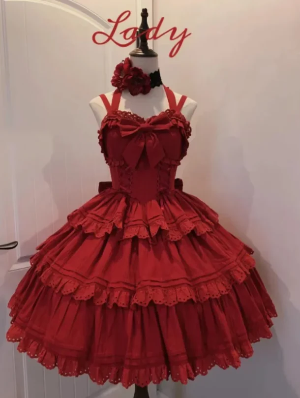 Cute Strap Ball Gown Short Birthday Dresses Red Lolita Dresses DP3123 - Deanwangkt