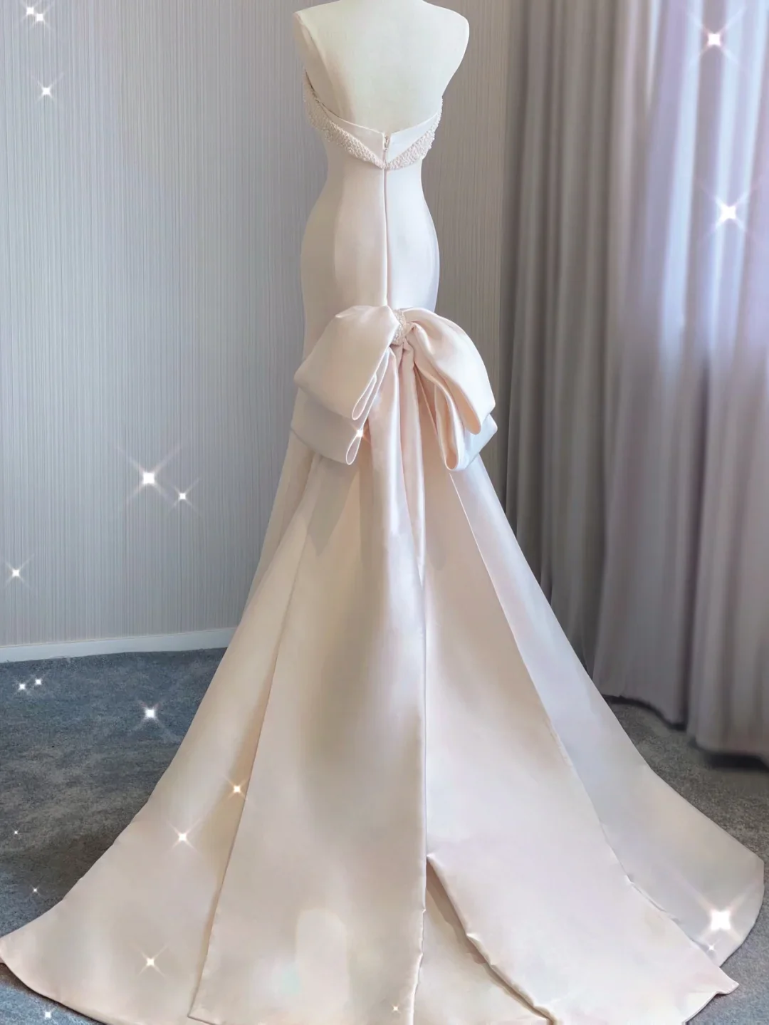 Simple Mermaid Strapless Neckline Long Satin Pink Wedding Dresses Brides Dress DP360 - Deanwangkt