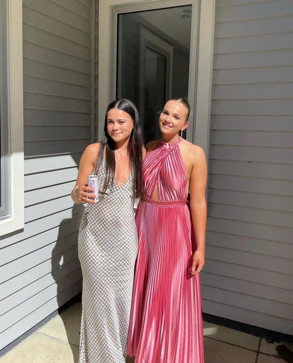 Elegant Wedding Guest Outfit A line Halter Hot Pink Satin Prom Dresses Summer Wedding Guest Dresses Graduation Dresses DP727 - Deanwangkt