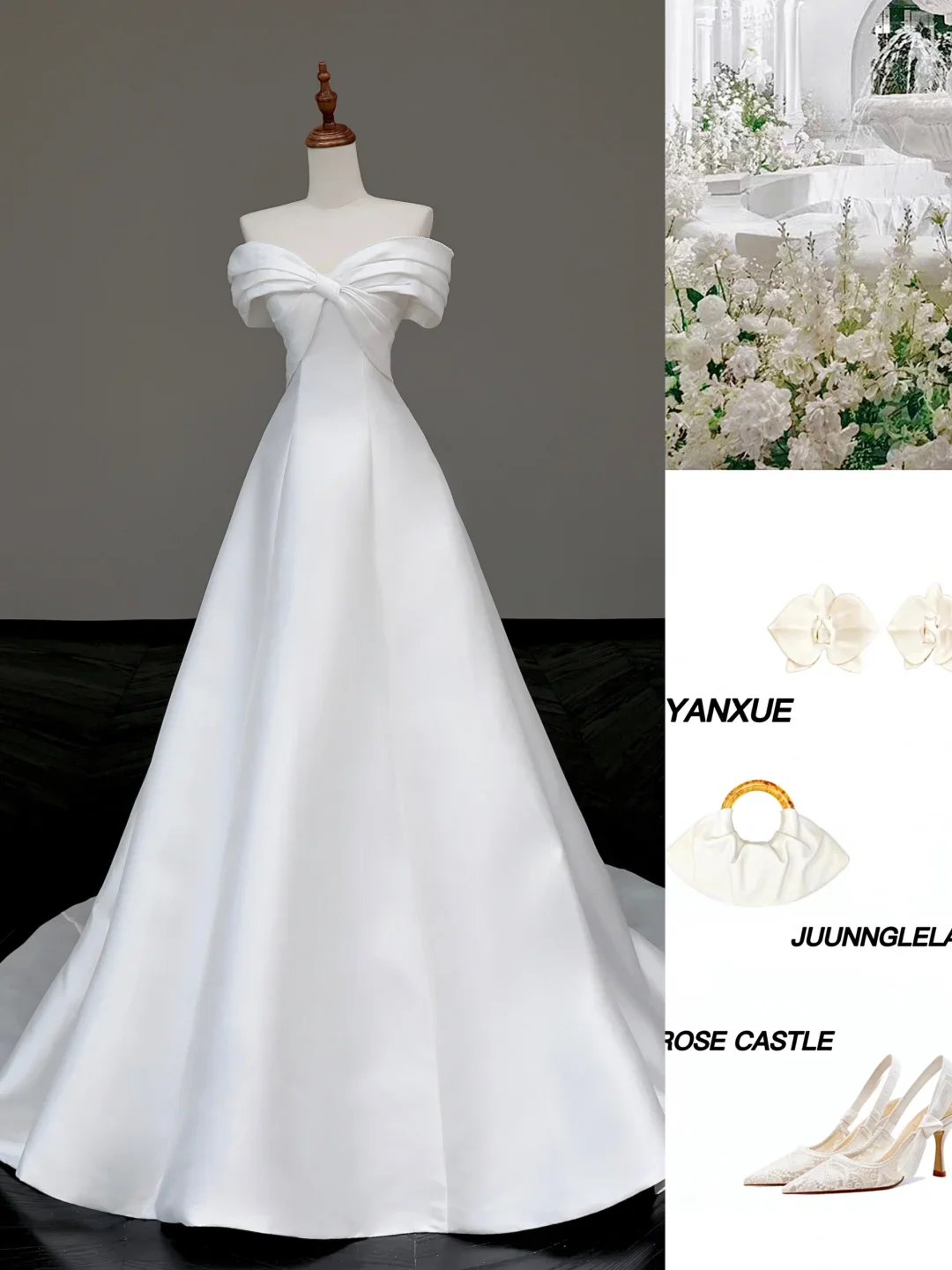 Classy Elegant A Line Off The Shoulder White Satin Long Wedding Dress Brides Dress DP653 - Deanwangkt