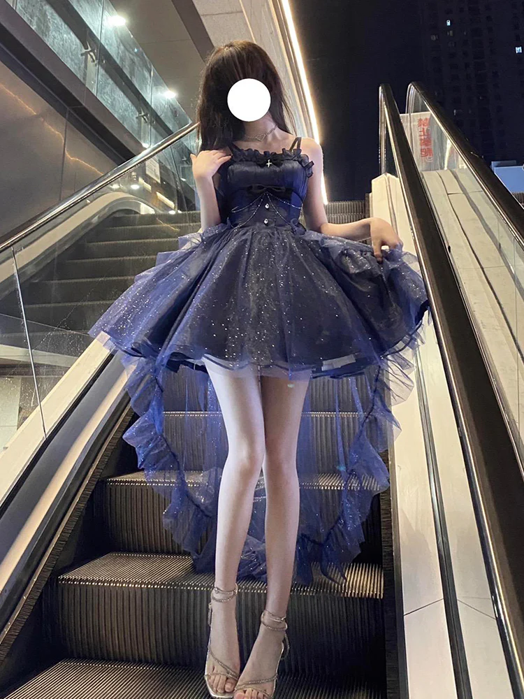 Vintage Ball Gown Spaghetti Straps Navy Blue Tulle 22th Birthday Dress Lolita Dress Lolita Outfits DH2445 - Deanwangkt