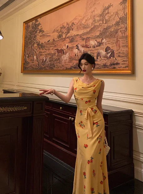 Cute Mermaid Yellow Chiffon Sleeveless 18th Birthday Dress Party Gown Birthday Outfits For Women DP0537 - Deanwangkt