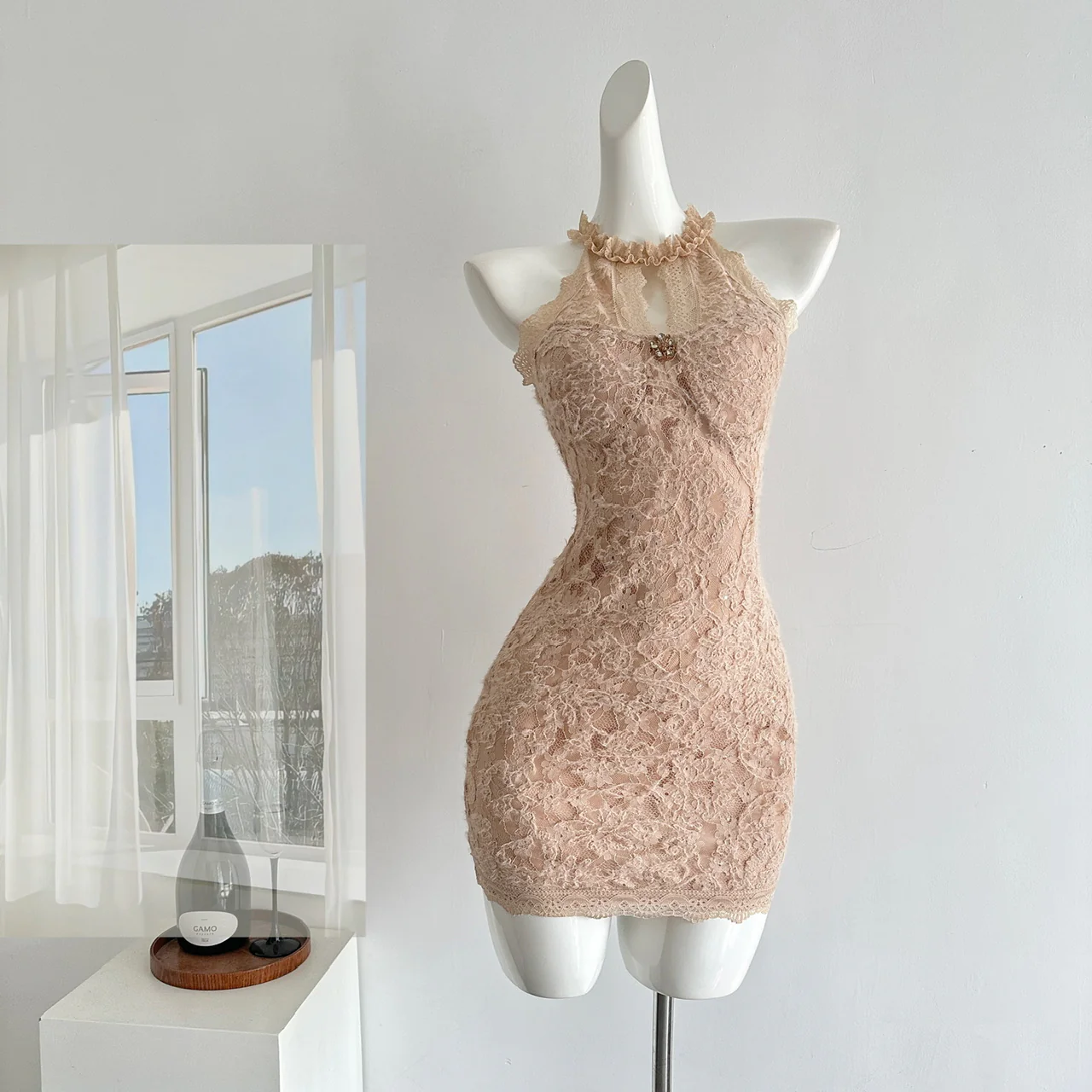 Sexy Sheath Jewel Floral Pink Lace Summer Dress Holiday Party Outfits For Women DP0087 - Deanwangkt