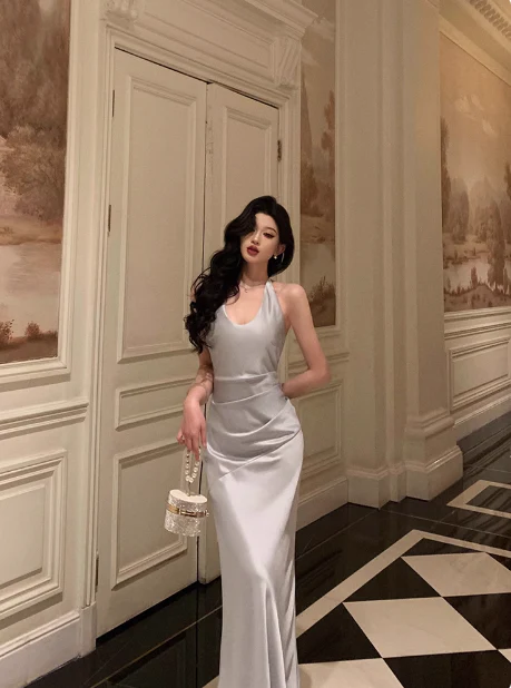 Sexy Mermaid Halter Light Blue 18th Birthday Dress Long Party Birthday Outfits For Women DP0177 - Deanwangkt