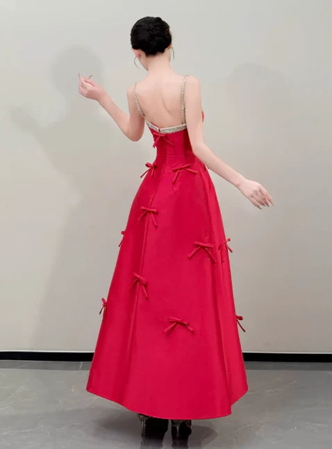 Modest A-Line Spaghetti Straps Birthday Dress Burgundy Long Satin Evening Gowns Special Formal Dresses Prom Dresses DP2773 - Deanwangkt