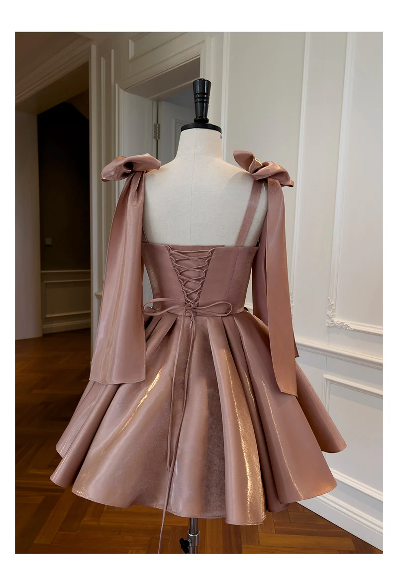 Sexy A line Spaghetti Straps Satin Brown Short Homecoming Dress Summer Hoco Dresses Cocktail Dress Birthday Outfits DP2289 - Deanwangkt
