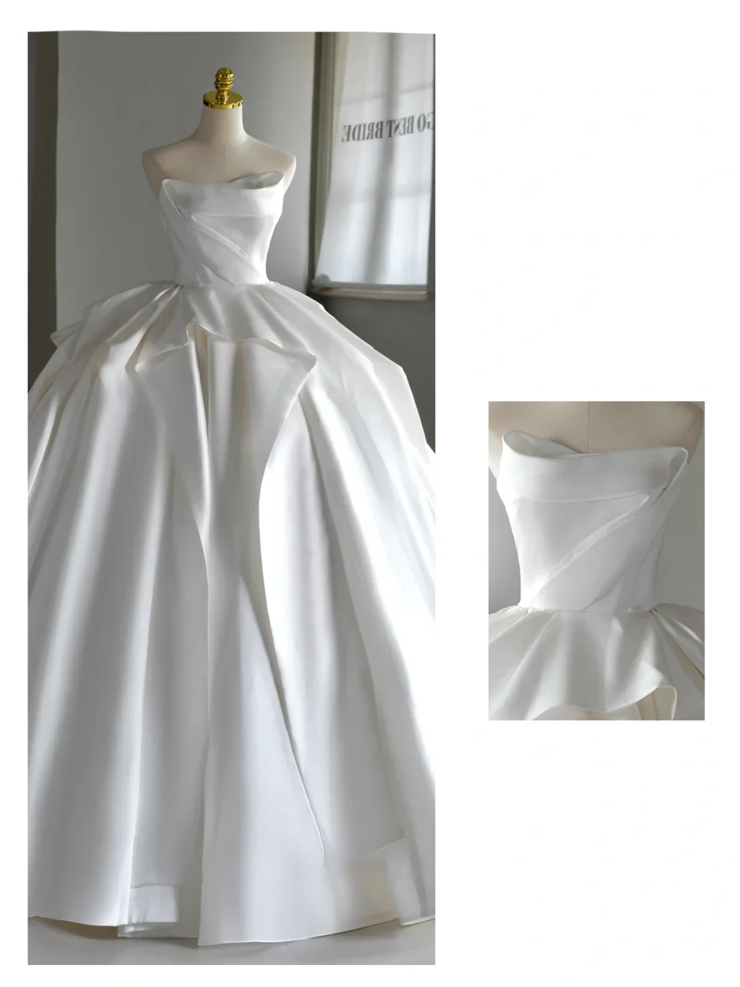 Princess Bridal Dress Ball Gown Strapless White Satin Wedding Dress With Flower Wedding Dresses Modest Wedding Gowns D2045 - Deanwangkt