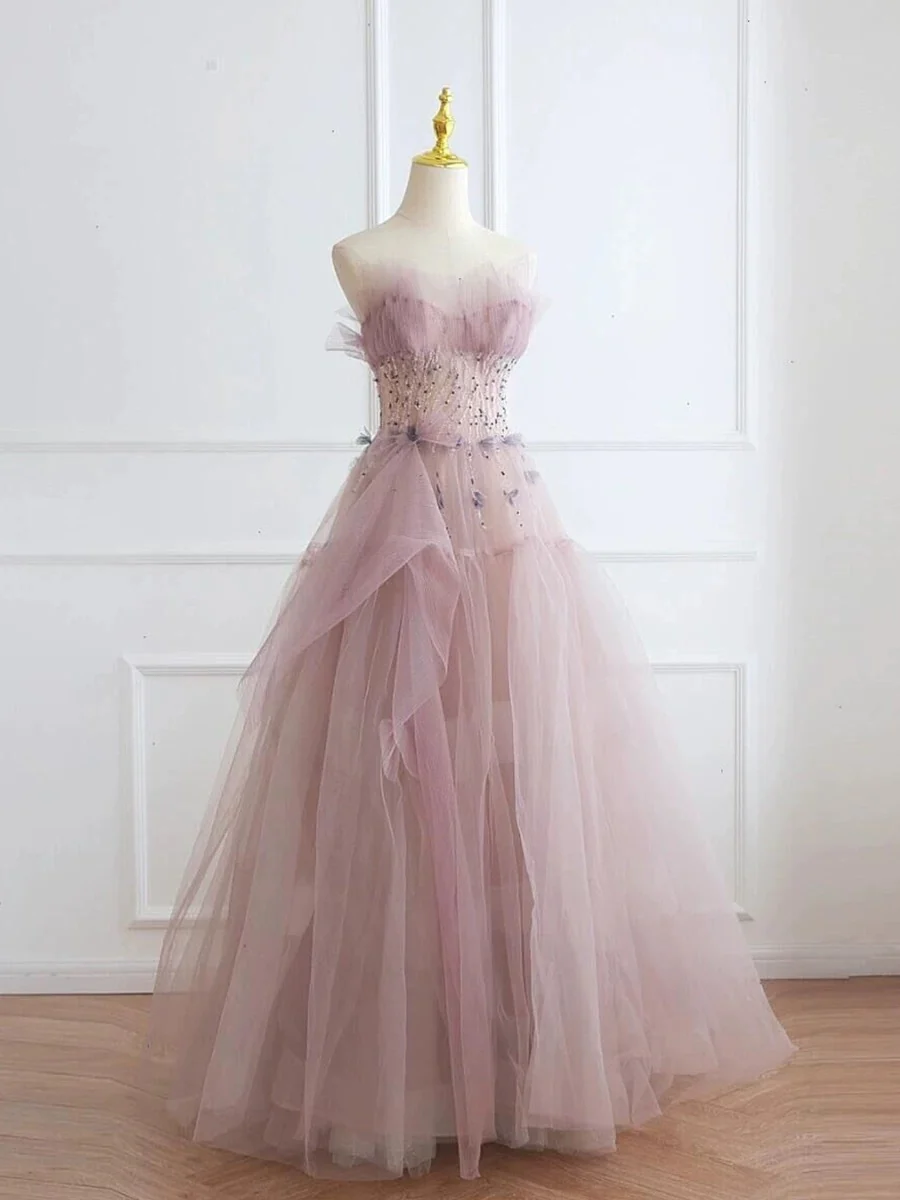 Classy Ball Gown Sweetheart Pink Tulle Evening Dress Long Prom Dresses H2874 - Deanwangkt