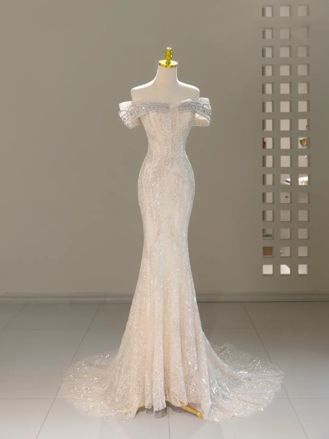 Unique Wedding Dress Mermaid Off The Shoulder Sequin Long Wedding Dresses Bridal Gowns DH2060 - Deanwangkt