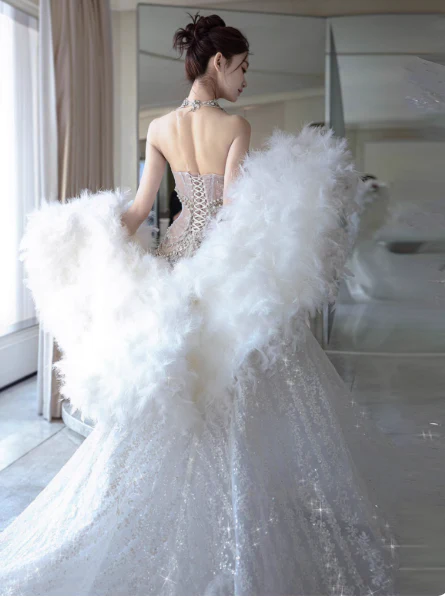 Elegant Sweetheart Neck Mermaid Wedding Dress Tulle Beading Bridal Dress Glamour Trailing Bridal Gowns DP2837 - Deanwangkt