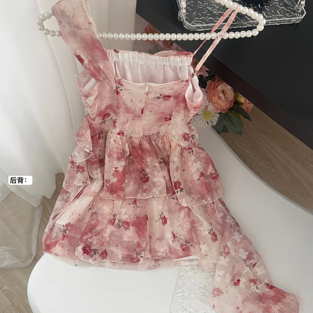 Sweet A Line Straps Pink Floral Summer Short Dresses DP0014 - Deanwangkt