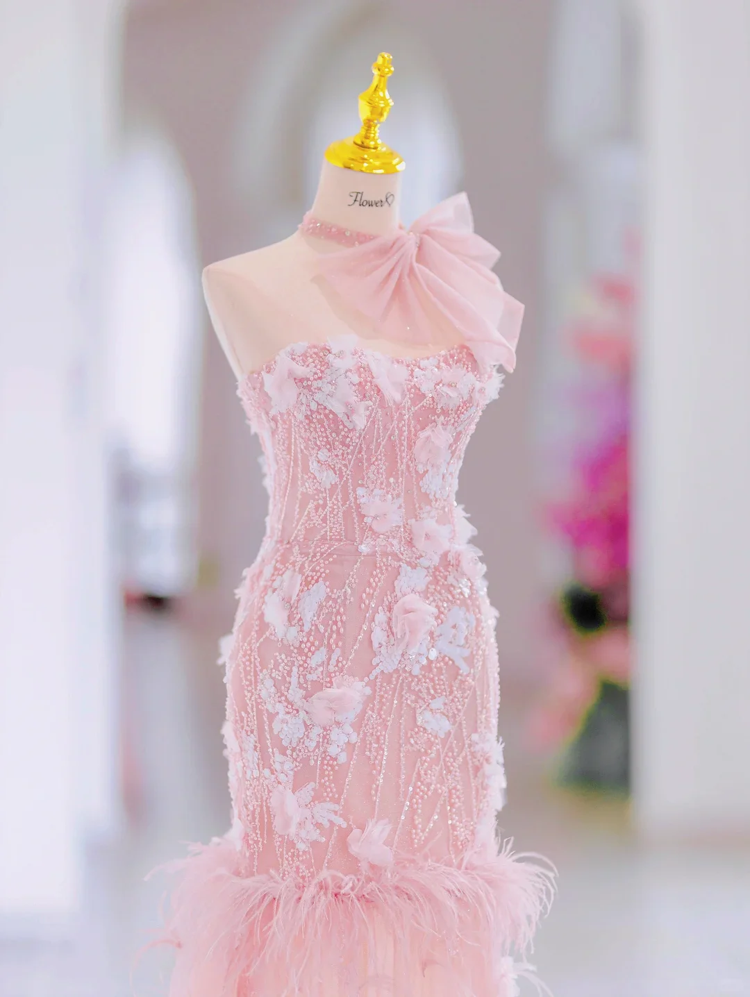 Glamorous Mermaid Sweetheart Floral Long Pink Evening Party Gowns Evening Special Formal Dresses Prom Dress DH2790 - Deanwangkt