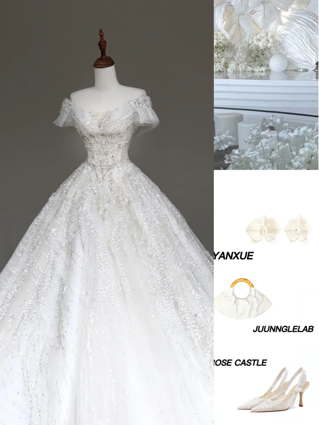 Luxury Ball Gown Wedding Dresses Off The Shoulder Short Sleeves Sequin Wedding Dress With Train DP648 - Deanwangkt