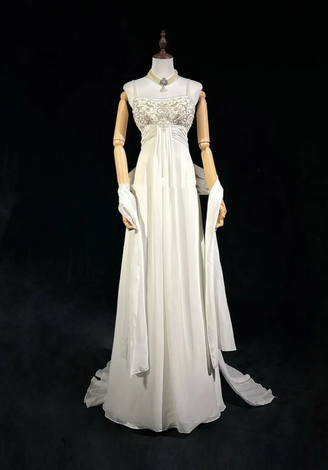 Unique Bridal Dress A line Spaghetti Straps White 90s Chiffon Wedding Dresses Vintage Bride Dress Bridal Gowns DH1262 - Deanwangkt