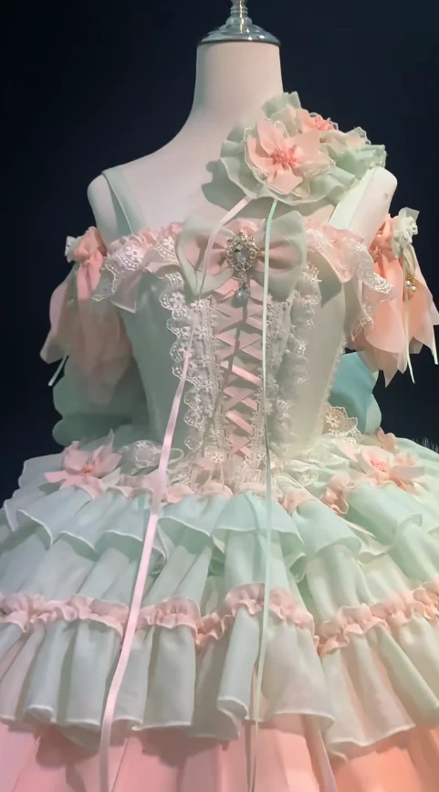 Vintage Ball Gown Pink Tulle Lace Spaghetti Straps Short Lolita Outfits 18th Birthday Dress Mini Cute Lolita Dress DP2894 - Deanwangkt