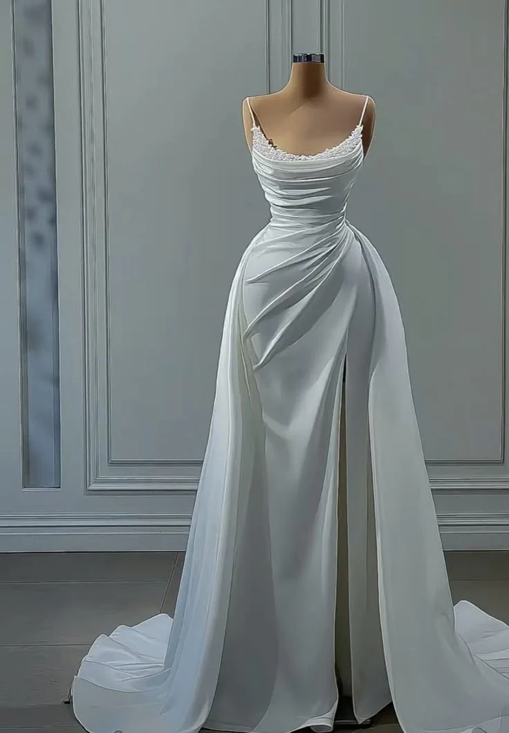 Simple Bridal Gown Mermaid Spaghetti Straps White Sleeveless Long Wedding Dresses Elegant Bridal Gowns DH924 - Deanwangkt