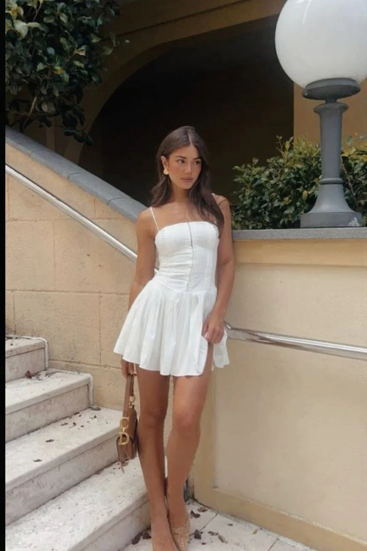 Simple A line Spaghetti Straps White Short Homecoming Dress Summer Hoco Dresses Cocktail Dress DP1964 - Deanwangkt
