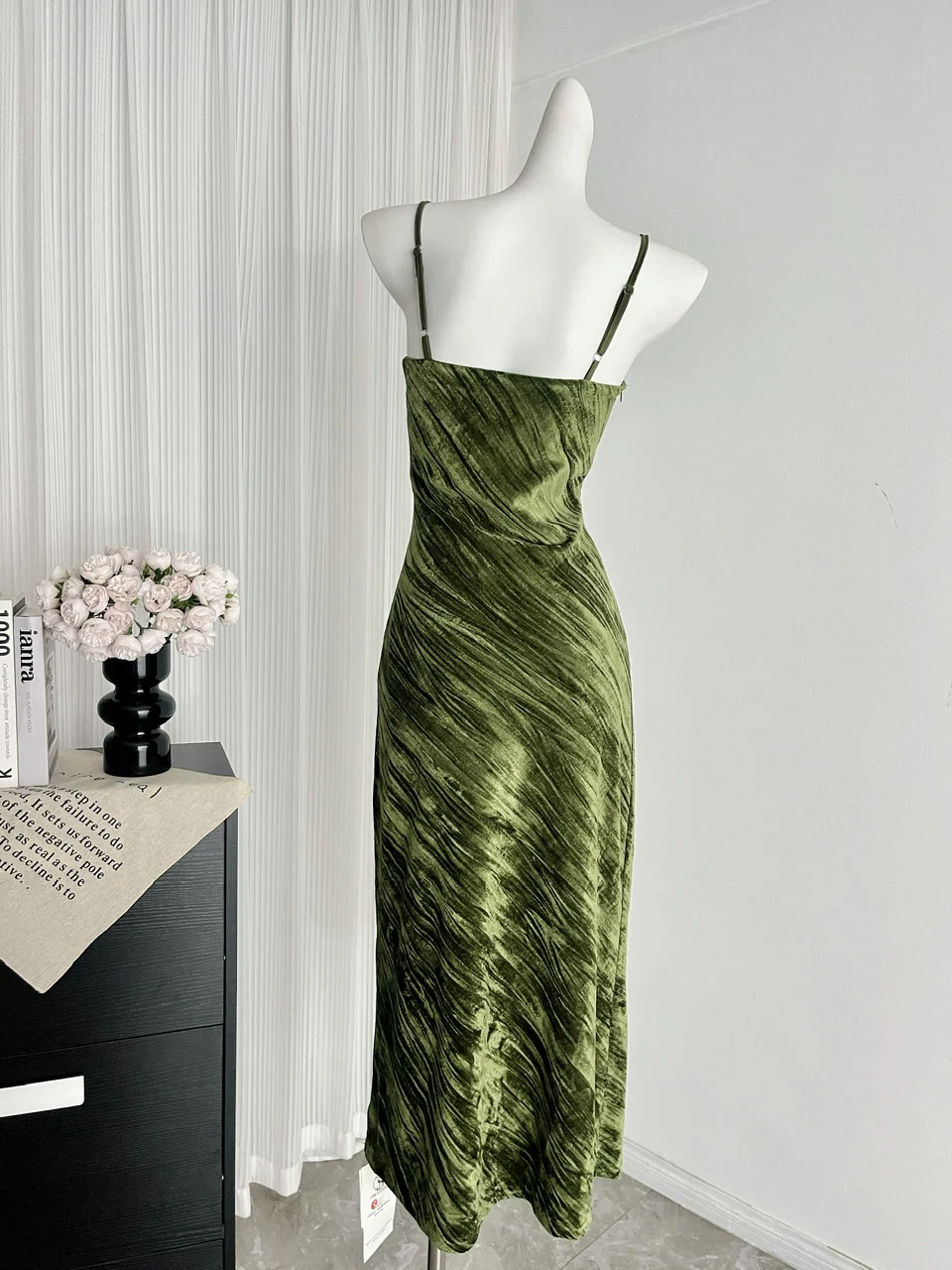 Sexy Mermaid Spaghetti Straps Velvet Green Summer Dress Holiday Party Outfits For Women DP0093 - Deanwangkt