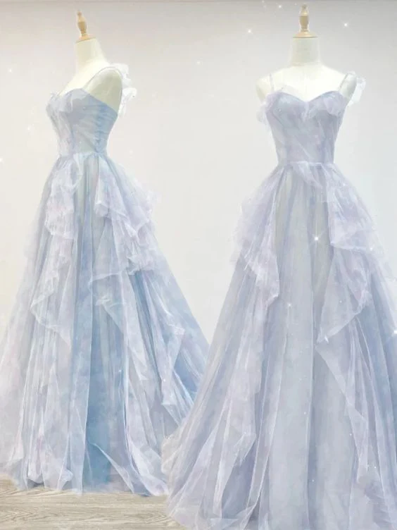 Vintage Ball Gown Spaghetti Straps Tulle Long Prom Dresses Party Dress Birthday Outfits Graduation Dresses DH1270 - Deanwangkt