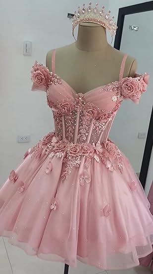 Modest Ball Gown Off The Shoulder Blush Pink Tulle Formal Homecoming Dresses 8th Grad Dance Graduation Dress Short Hoco Dresses DH2596 - Deanwangkt