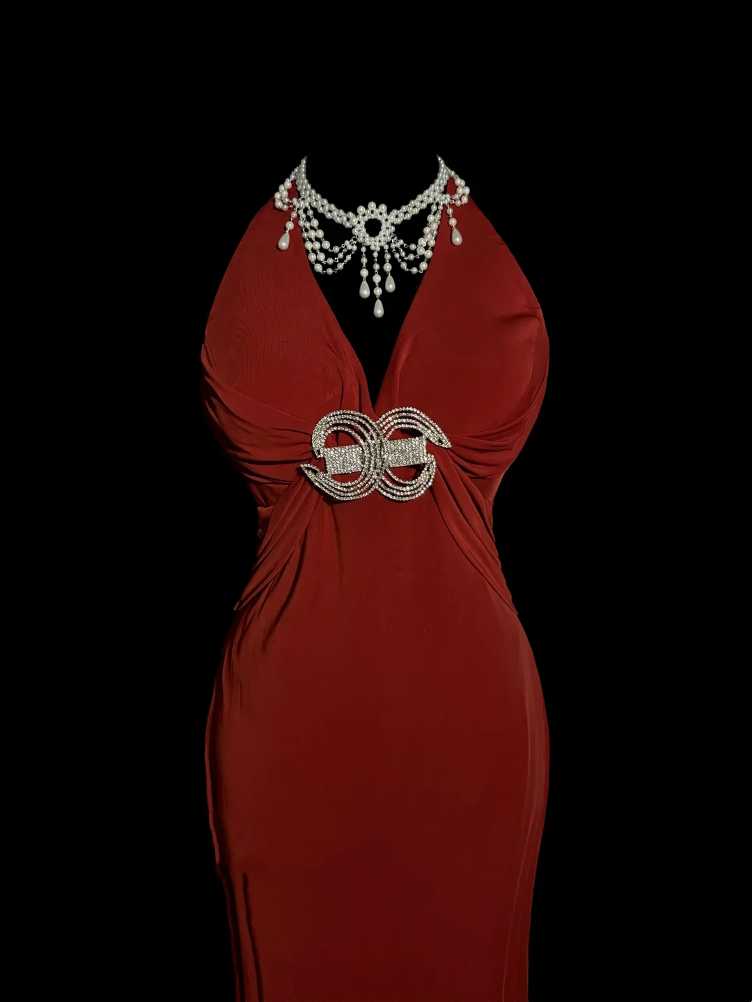 Vintage Mermaid V Neck Red 1950s Retro Classy Chiffon Long Prom Dresses Party Dress 21st Birthday Outfits Graduation Dresses W858 - Deanwangkt