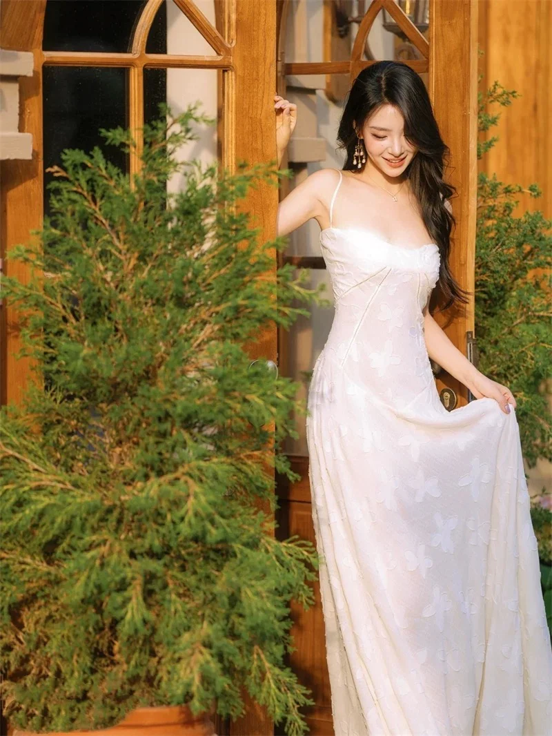 Elegant A Line Spaghetti Straps Sleeveless Lace White Long Evening Party Gowns Evening Formal Dresses Prom Dress W902 - Deanwangkt