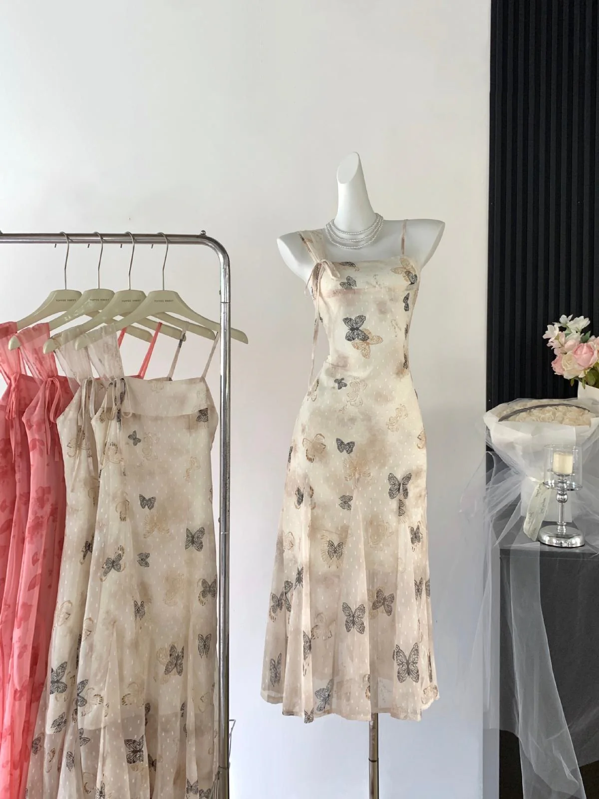 Sexy A line Spaghetti Straps Floral Long Dress Holiday Party Outfits For Women DP0031 - Deanwangkt