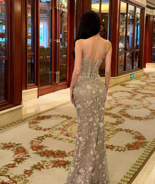 Elegant Spaghetti Straps Mermaid Tulle Long Prom Dresses, Formal Evening Dresses DP3109 - Deanwangkt