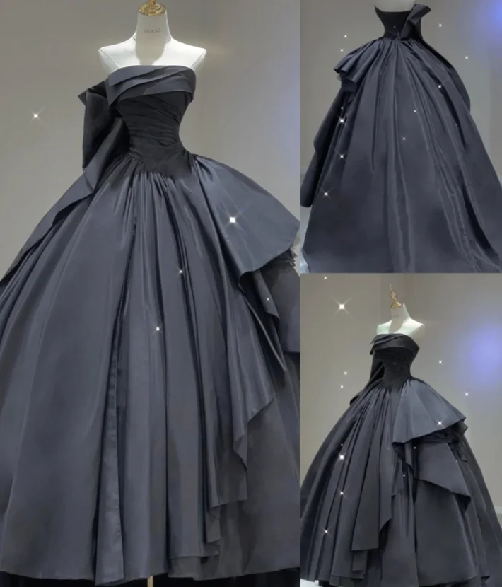 Modest Ball Gown Strapless Black Long Prom Dresses High School Outfits Graduation Dress Evening Dresses DP405 - Deanwangkt