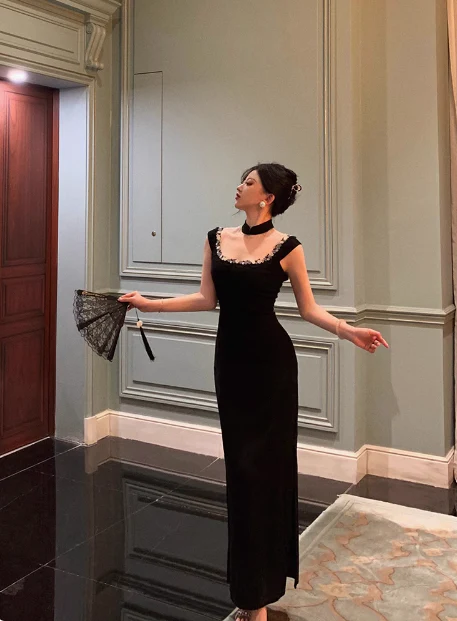 Classy Sheath Square Neck Black 18th Birthday Dress Party Gown 21st Birthday Outfits Birthday Dress Ideas For Women DP586 - Deanwangkt