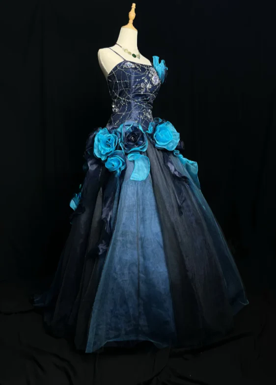 Gorgeous Ball Gown Tulle Long Prom Dresses Appliqué Blue Quinceanera Dresses Sweet 16 Dress DP3992 - Deanwangkt