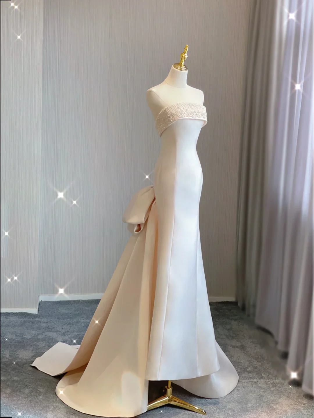 Simple Mermaid Strapless Neckline Long Satin Pink Wedding Dresses Brides Dress DP360 - Deanwangkt