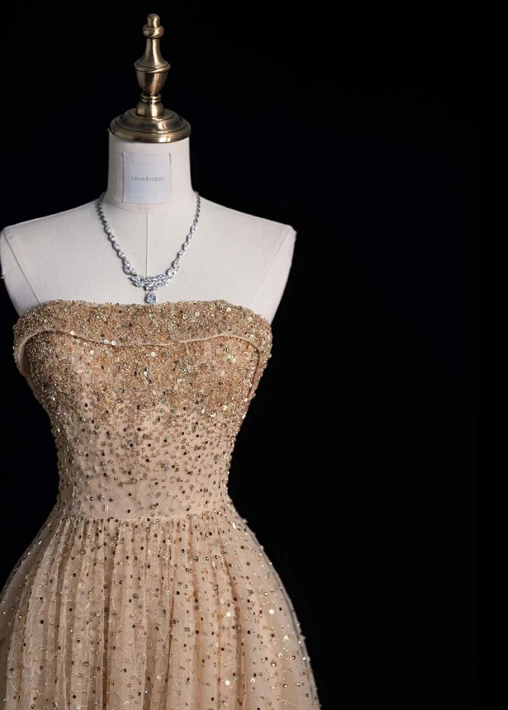 Cute Strapless A-line Long Prom Dresses Sequined Tulle Pastel Orange Evening Dresses DP3728 - Deanwangkt