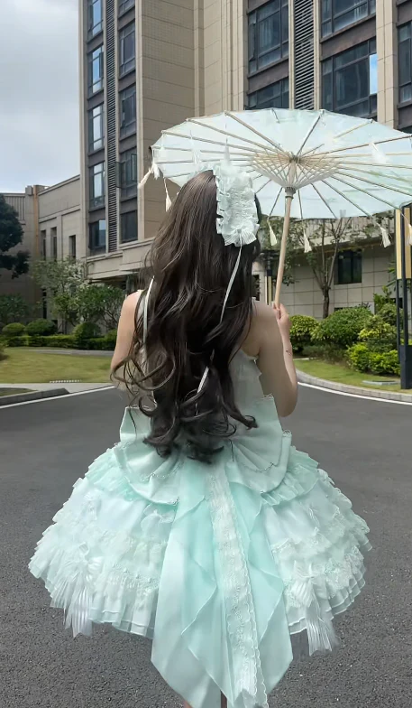 Cute Square Neck Ball Gown Chiffon Lace Short Prom Dresses Mint Green Birthday Outfit Sleeveless Lolita Dresses DP3270 - Deanwangkt