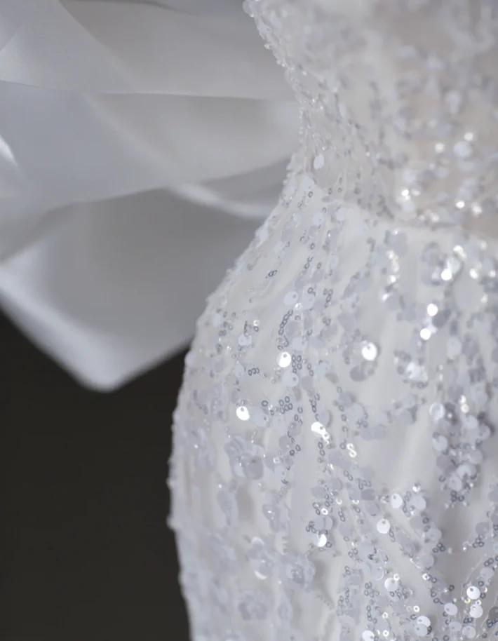 Dreamy Mermaid Off The Shoulder Sequin Long White Wedding Dresses Summer Brides Dress DP515 - Deanwangkt