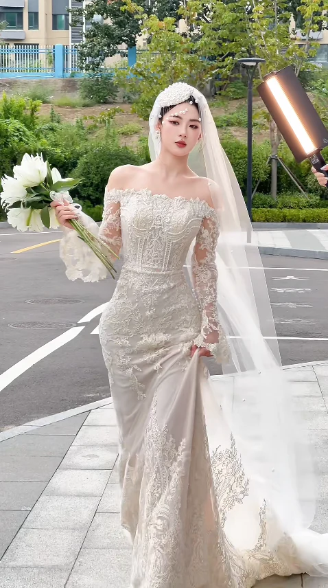 Elegant Off-the-shoulder Sheath Wedding DressesTulle Applique Ivory Bridal Gowns DP3328 - Deanwangkt