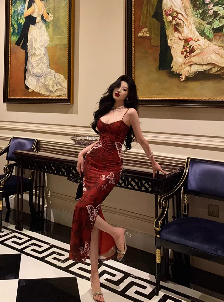 Classy Mermaid Spaghetti Straps Burgundy 18th Birthday Dress Party Gown 18th Birthday Outfits Birthday Dress Ideas For Women DP575 - Deanwangkt