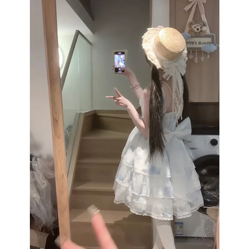 Vintage Ball Gown Square Neck White Blue Short Summer 18th Birthday Dress Lolita Dress Birthday Outfits W1237 - Deanwangkt