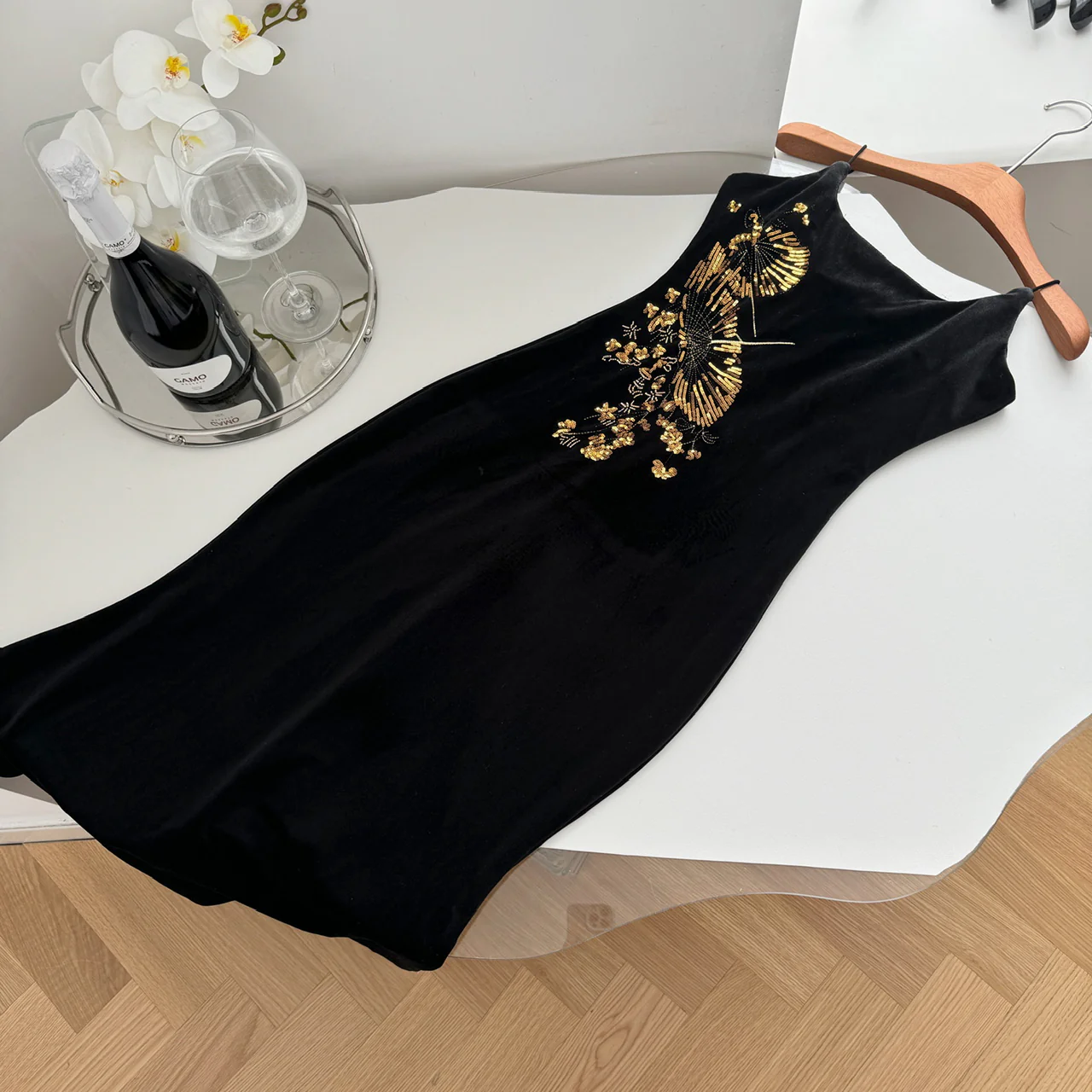 Sexy Mermaid Spaghetti Straps Black Velvet Long Summer Dress For Women DP0027 - Deanwangkt