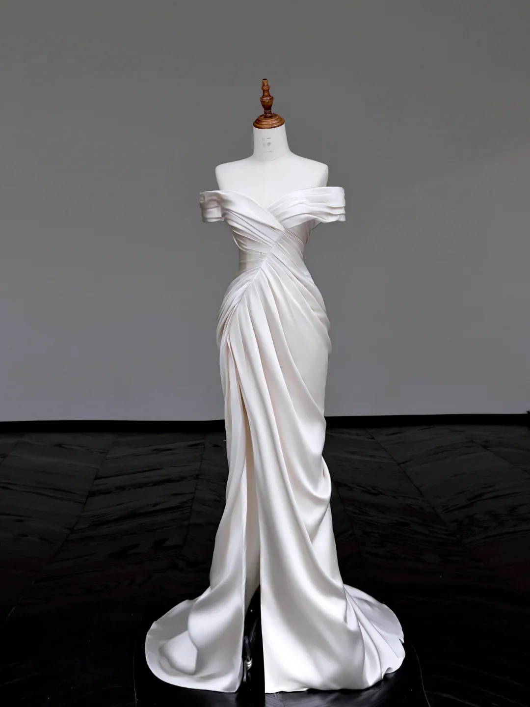 Unique Bridal Gown Mermaid Off The Shoulder Satin Ivory Slit Wedding Dresses Bridal Gowns DP694 - Deanwangkt