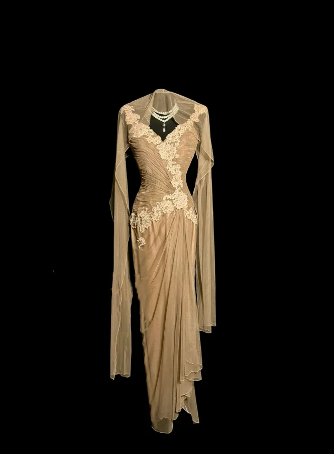 Vintage Sheath Straps Chiffon Gold Mother Of Bride Dress Party Gown Tea Length For Summer Women DP906 - Deanwangkt