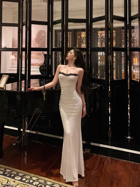 Sexy Mermaid Spaghetti Straps White Floral 21st Birthday Dress Holiday Party Birthday Outfits For Women DP0181 - Deanwangkt